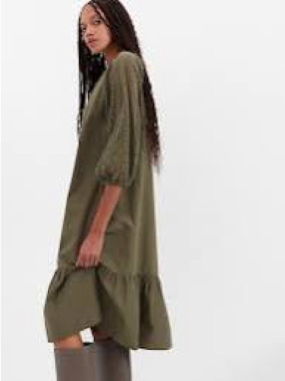 GAP Olive Laced Trim Midi Dress
